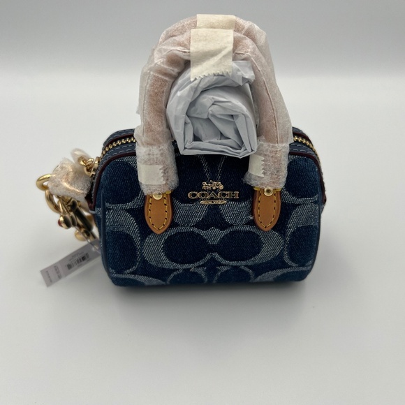 NWT COACH Mini Rowan Bag Charm In Signature Denim - Picture 1 of 5